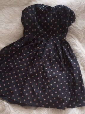 Love Tree Strapless Navy Blue Polka Dot Dress